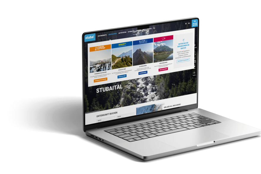 Auf einem MacBook ist die Stubai Website geöffnet.